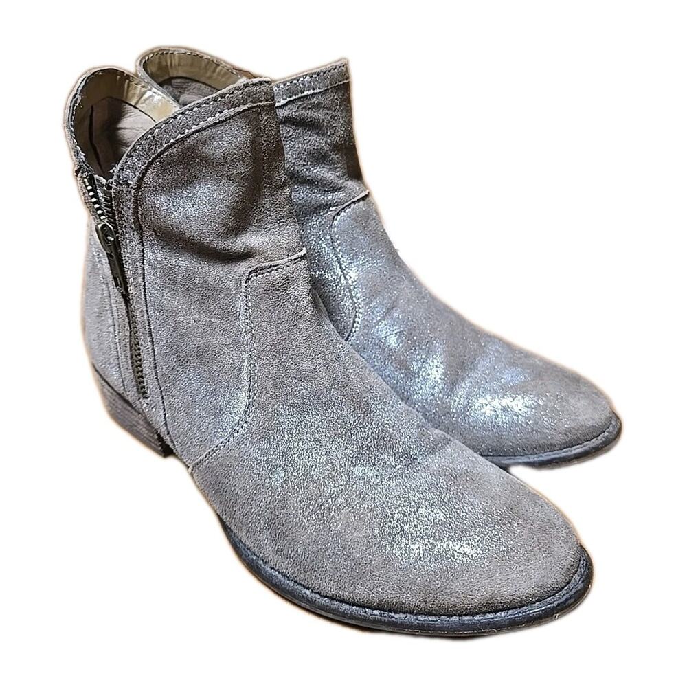 Seychelles Lucky Penny Brown Suede Metallic Double Zip Ankle Boots Womans Sz 7.5